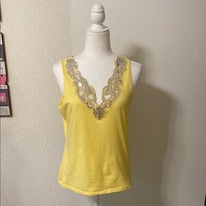 Boston Proper Yellow Lace Trim Sleeveless Camisole